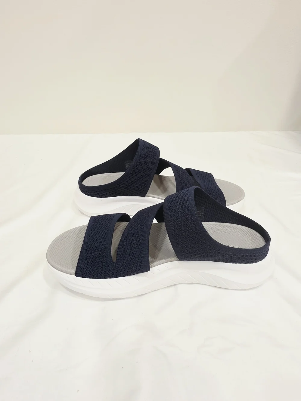 Easy Spirit Navy Dassian Triple-Strap Slide Sandals with Gray Footbed
